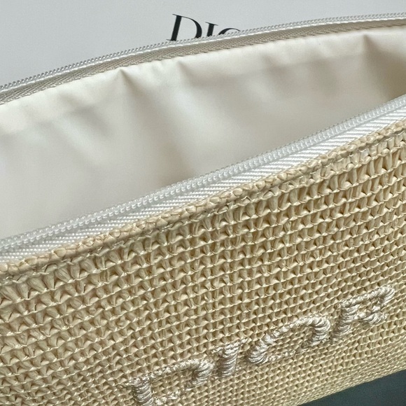 Dior Natural Beige Woven Pouch with Embroidered Logo - Picture 5 of 9